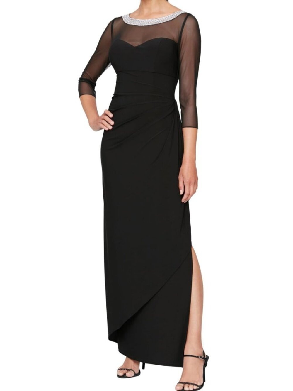 ✨ Alex Evenings Beaded Illusion Neck Evening Dress 12 NWOT